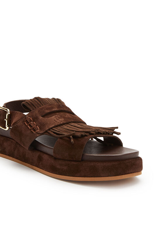 Acı Kahve Püskül Detaylı Kadın Süet Sandalet