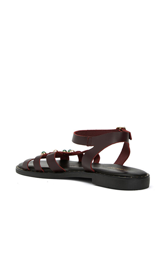 Bordo Toka Detaylı Kadın Sandalet