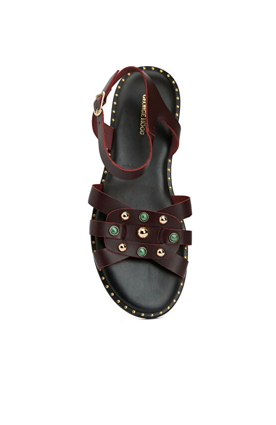 Bordo Toka Detaylı Kadın Sandalet