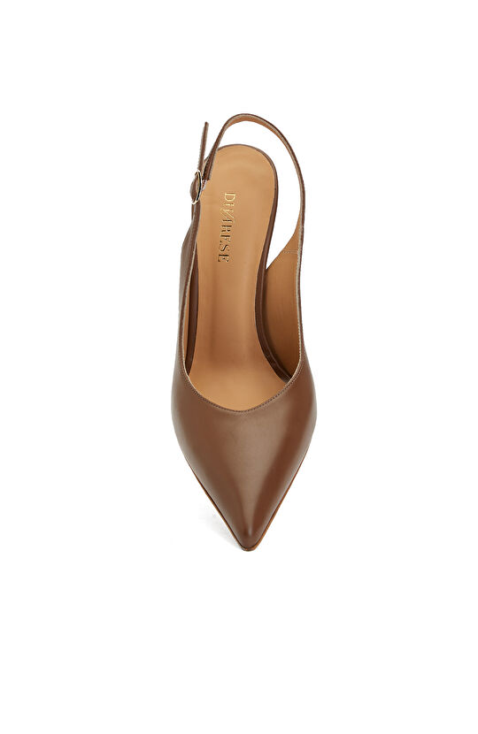 Kahverengi Deri Topuklu Ayakkabı