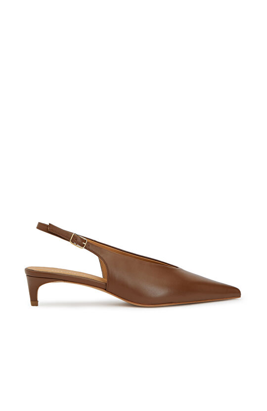 Taba Deri Topuklu Ayakkabı