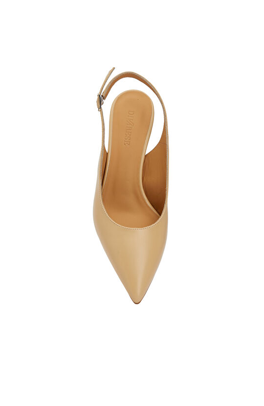 Bej Deri Topuklu Ayakkabı