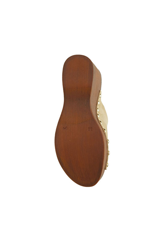 Bej Yüksek Ökçeli Kadın Süet Terlik