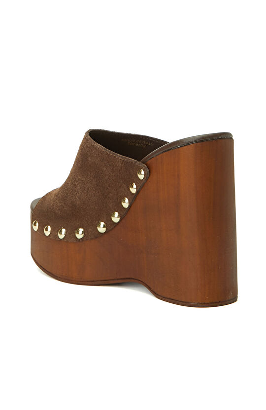 Kahverengi Yüksek Ökçeli Kadın Süet Terlik