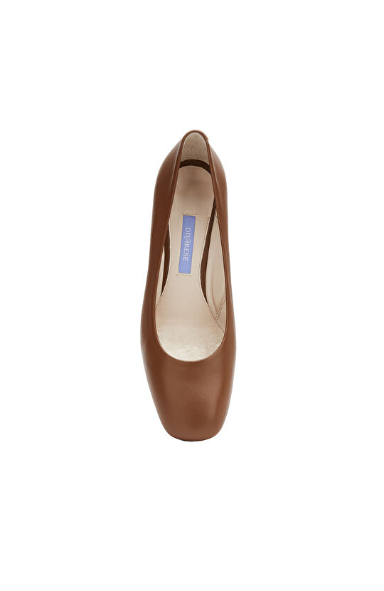 Kahverengi Rahat Deri Topuklu Ayakkabı