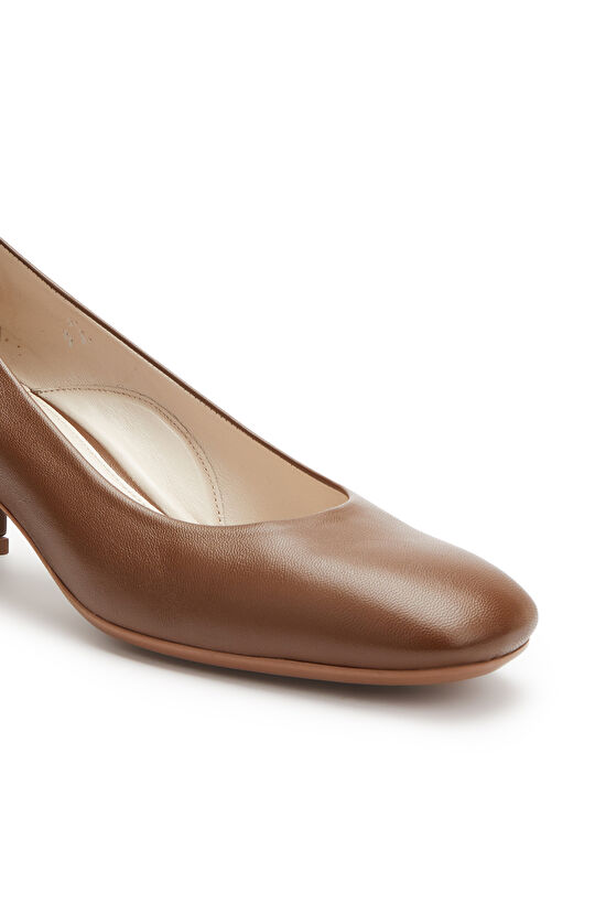 Kahverengi Rahat Deri Topuklu Ayakkabı