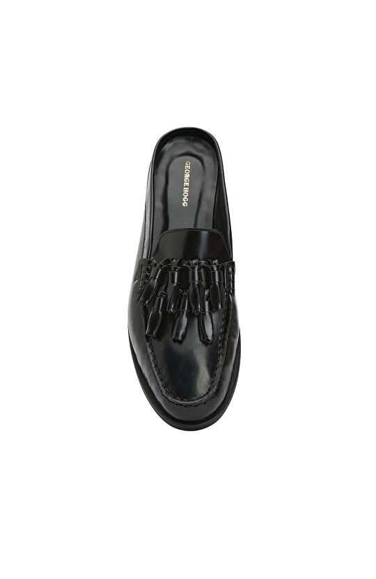 Black Tassel Detailed Women's Leather Slippers