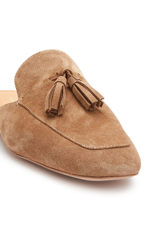 Tütün Püskül Detaylı Kadın Süet Terlik