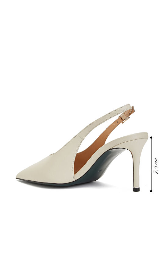 Krem Deri Topuklu Stiletto