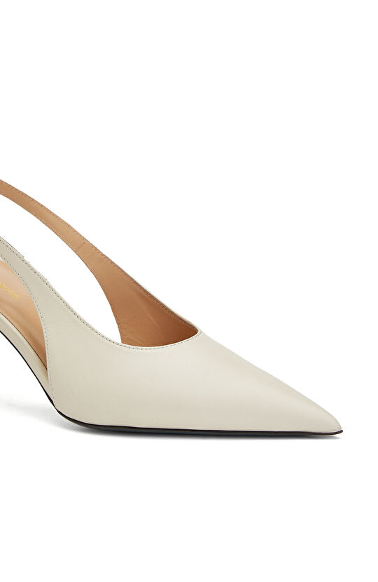 Krem Deri Topuklu Stiletto