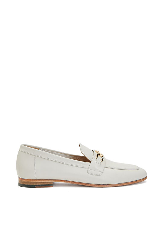 Off White Buckle Detailed Women's Leather Loafer