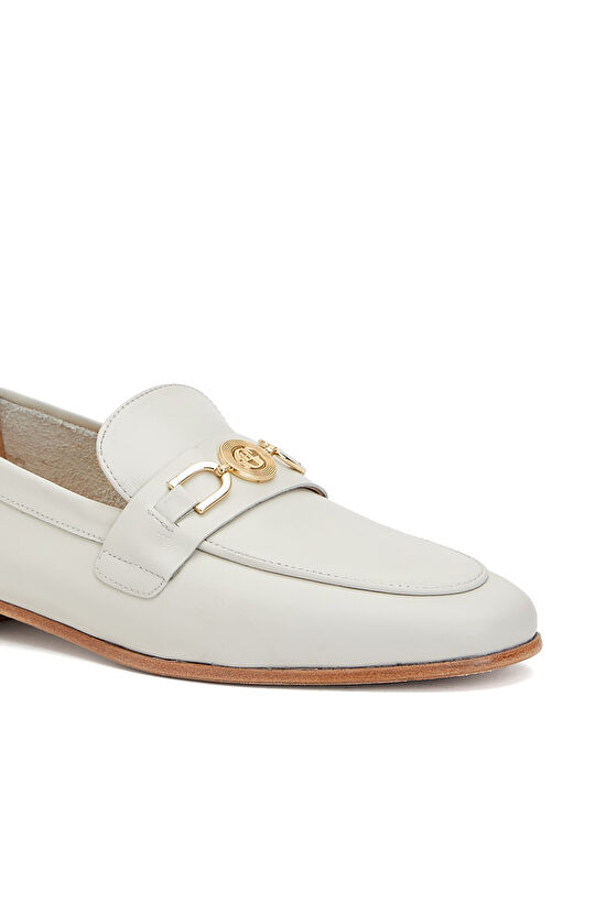 Off White Buckle Detailed Women's Leather Loafer