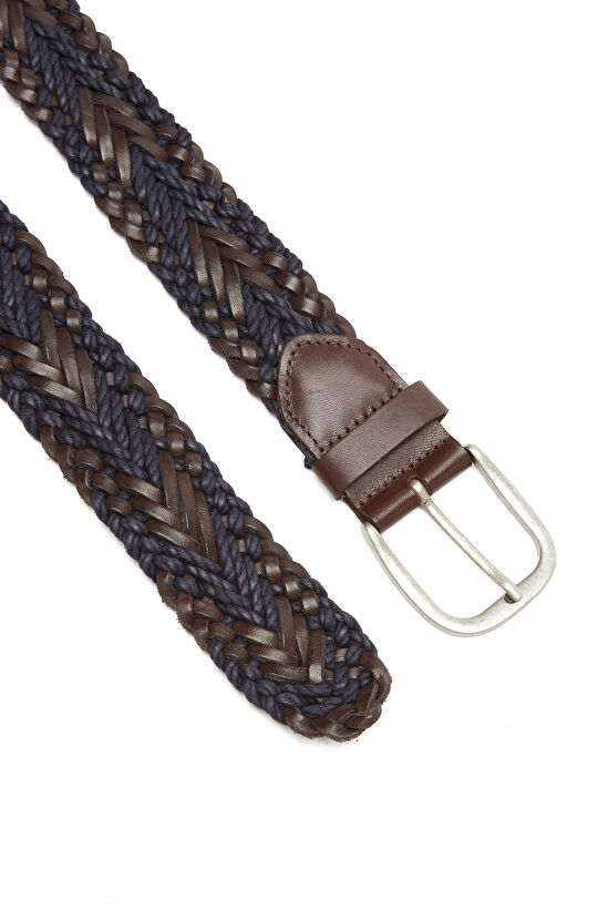 Lacivert Örgü Dokulu Erkek Deri Kemer