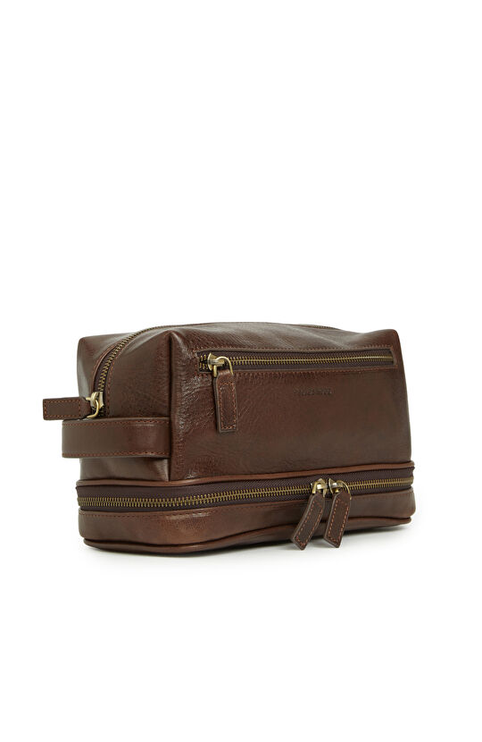 Kahverengi Deri Tıraş Çantası