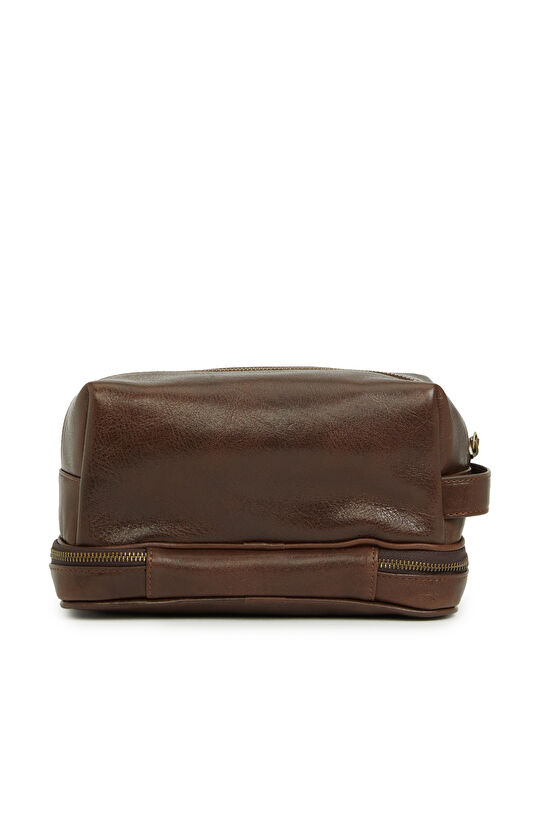 Kahverengi Deri Tıraş Çantası