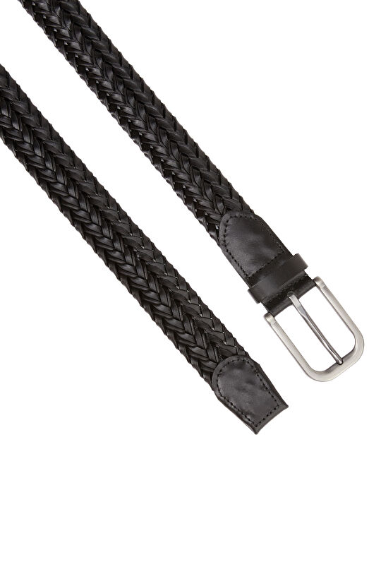 Siyah Erkek Örgü Deri Kemer
