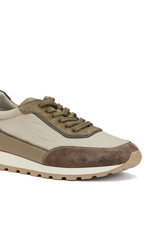 Ekru Haki Erkek Deri Sneaker