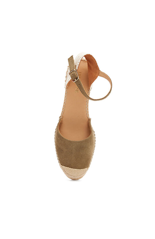 Haki Örgü Detaylı Kadın Keten Espadril