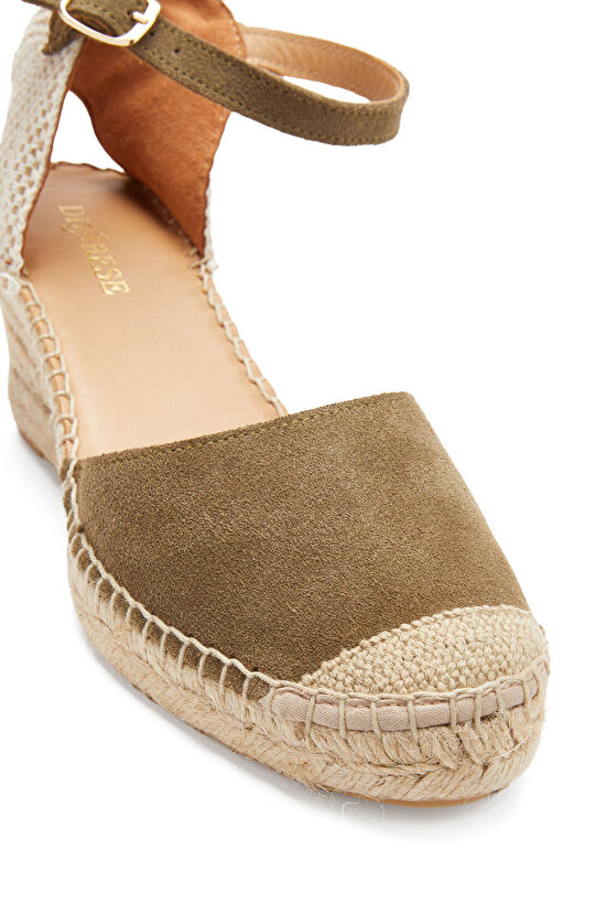 Haki Örgü Detaylı Kadın Keten Espadril
