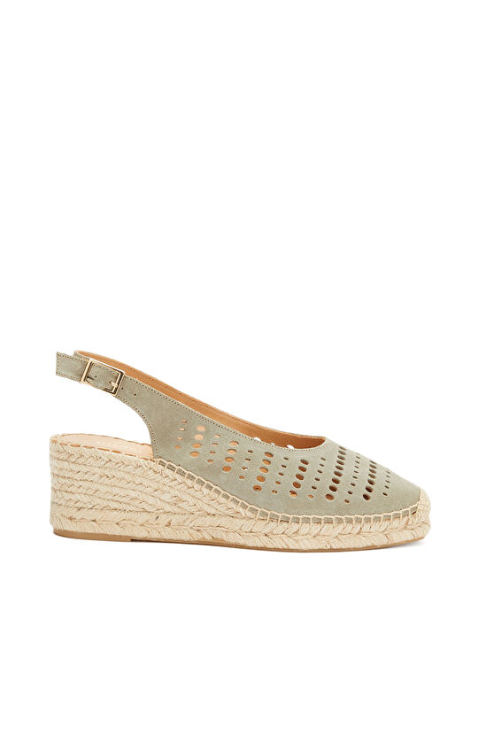 Su Yeşili Desenli Kadın Süet Espadril