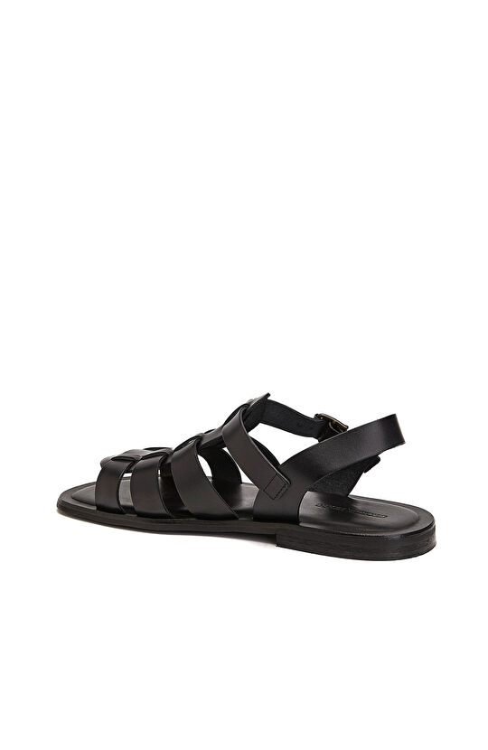 Siyah Erkek Günlük Rahat Deri Sandalet