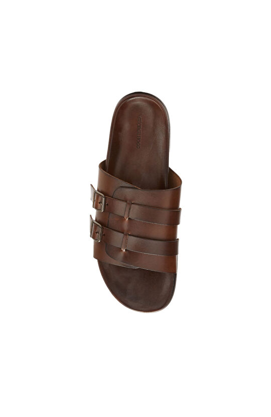 Acı Kahve Erkek Rahat Deri Terlik