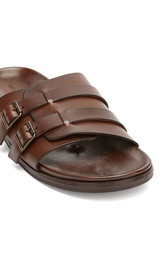 Acı Kahve Erkek Rahat Deri Terlik