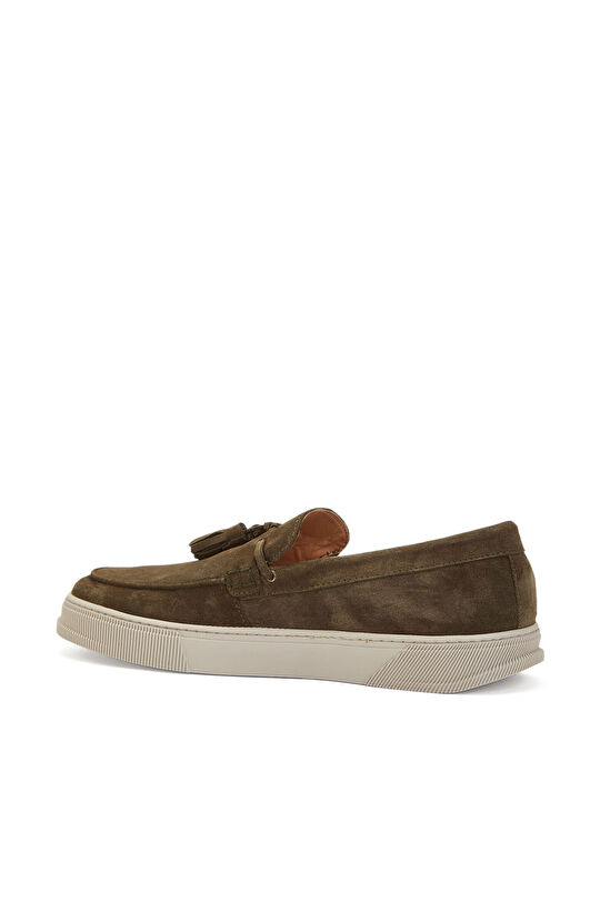 Haki Püskül Detaylı Erkek Deri Loafer