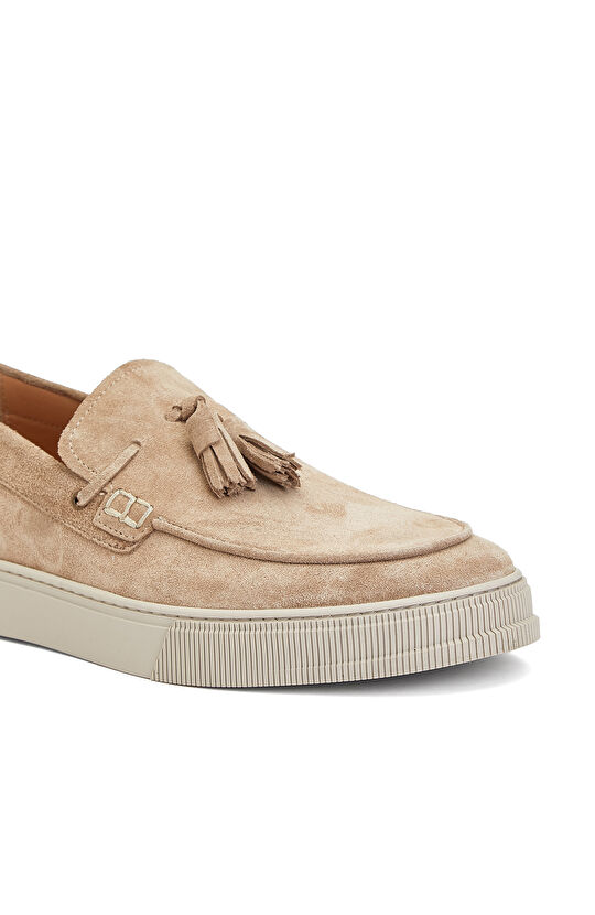 Bej Püskül Detaylı Erkek Deri Espadril