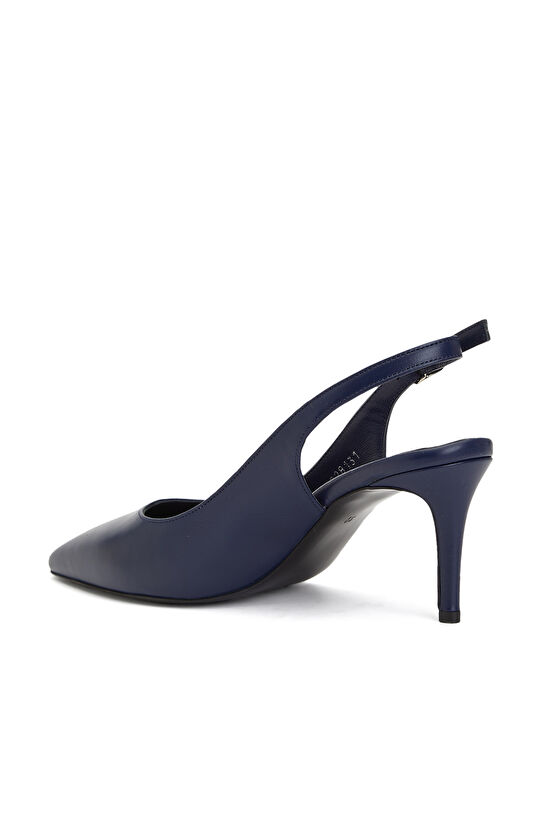 Lacivert Deri Topuklu Ayakkabı