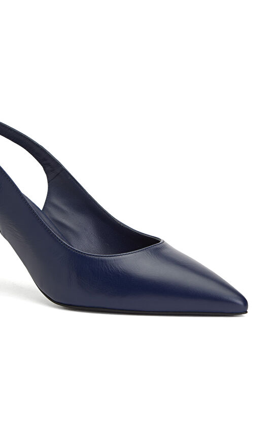 Lacivert Deri Topuklu Ayakkabı