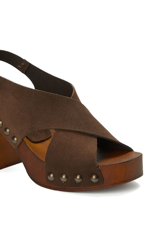 Acı Kahve Platformlu Kadın Süet Sandalet