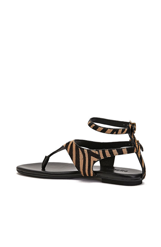 Zebra Desenli Toka Detaylı Kadın Deri Sandalet