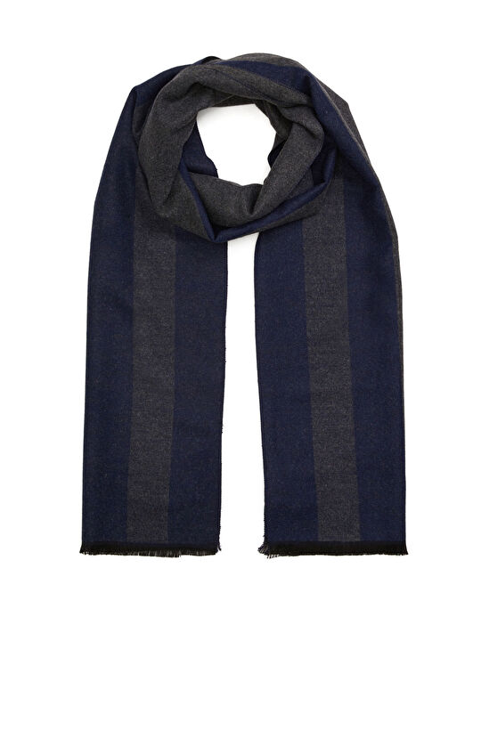 Navy Blue Striped Patterned Men's Soft Scarf