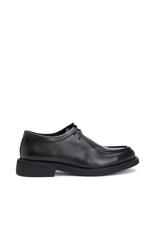 Black Saddle Detailed Men's Leather Shoes