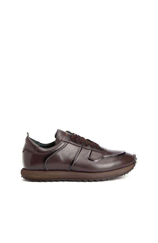 Brown Pattern Detailed Men's Leather Sneakers