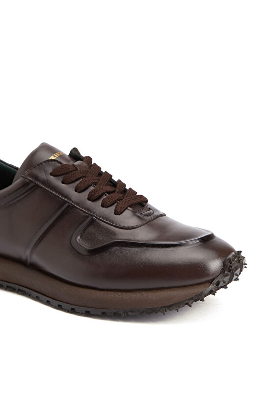 Brown Pattern Detailed Men's Leather Sneakers