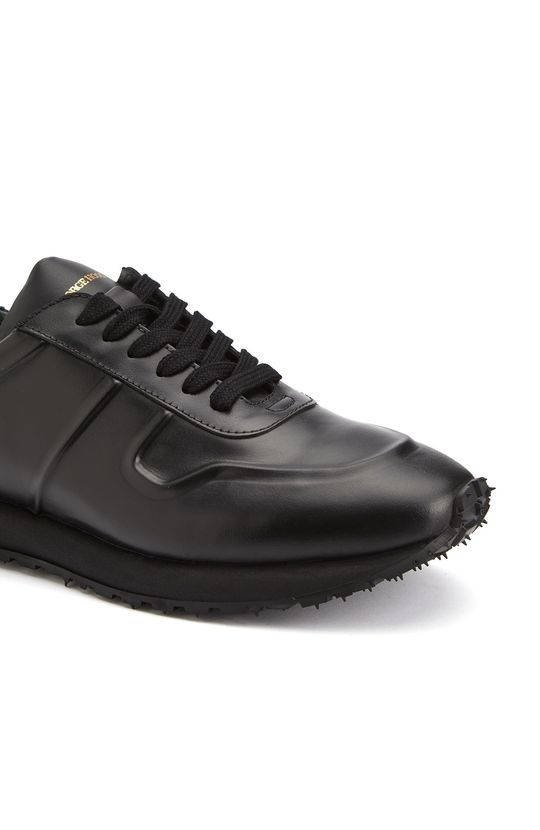 Siyah Silikon Kabartma Desenli Erkek Deri Sneaker