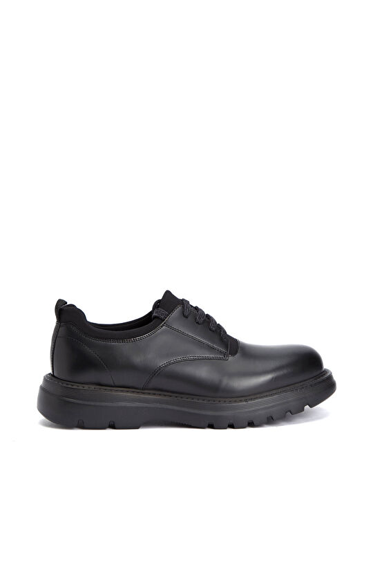 Black Stretch Detailed Men's Leather Shoes