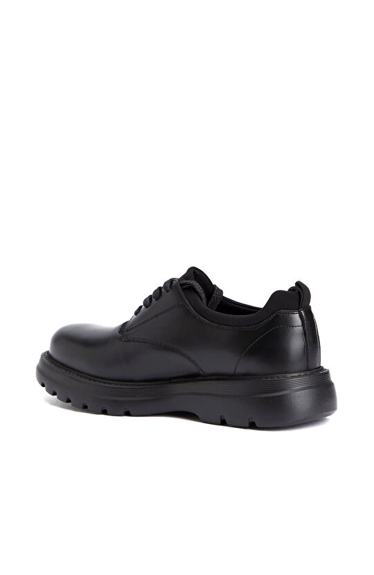 Black Stretch Detailed Men's Leather Shoes