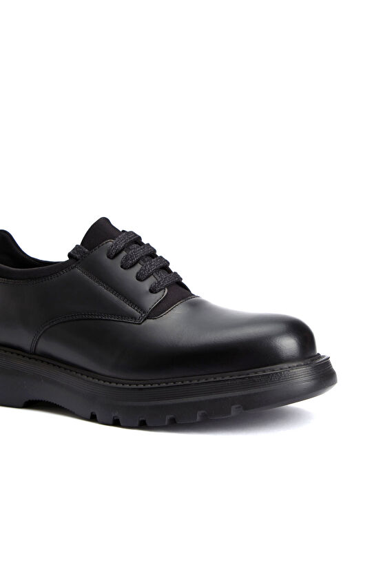 Black Stretch Detailed Men's Leather Shoes