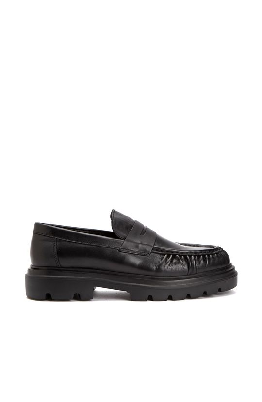 Black Saddle Detailed Men's Leather Loafer