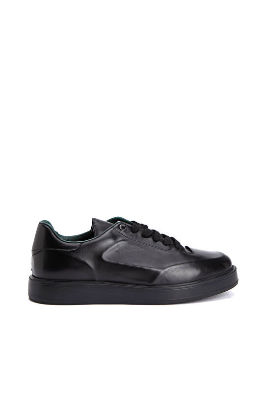 Black Print Patterned Comfortable Men's Leather Sneakers