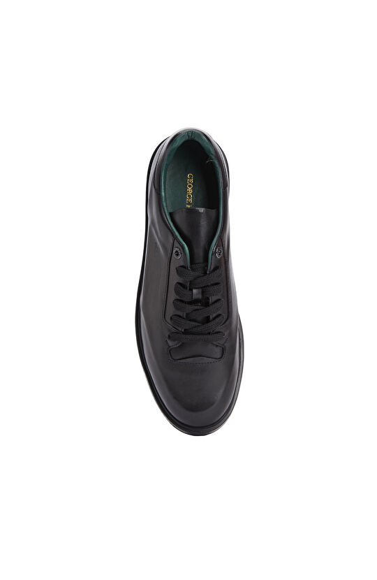 Black Print Patterned Comfortable Men's Leather Sneakers