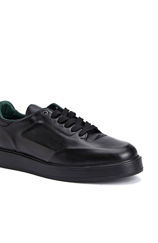 Black Print Patterned Comfortable Men's Leather Sneakers