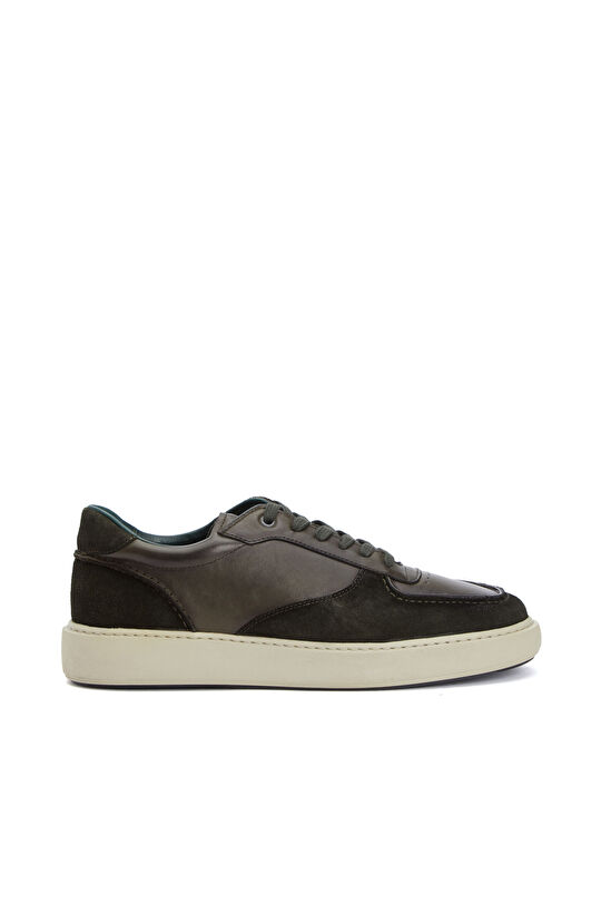 Haki Süet Garnili Erkek Deri Sneaker