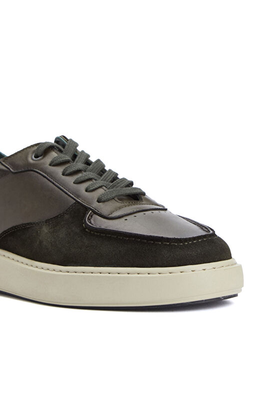 Haki Süet Garnili Erkek Deri Sneaker