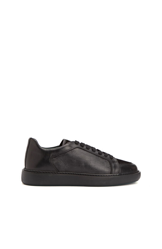 Siyah Baskılı Erkek Deri Sneaker