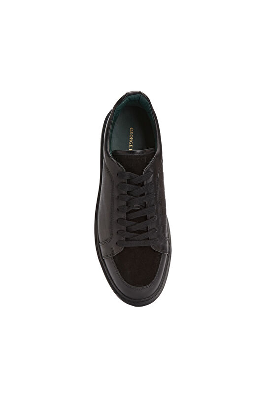 Siyah Baskılı Erkek Deri Sneaker