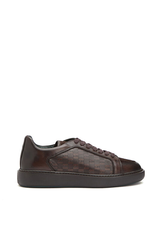 Kahverengi GH Baskılı Erkek Deri Sneaker